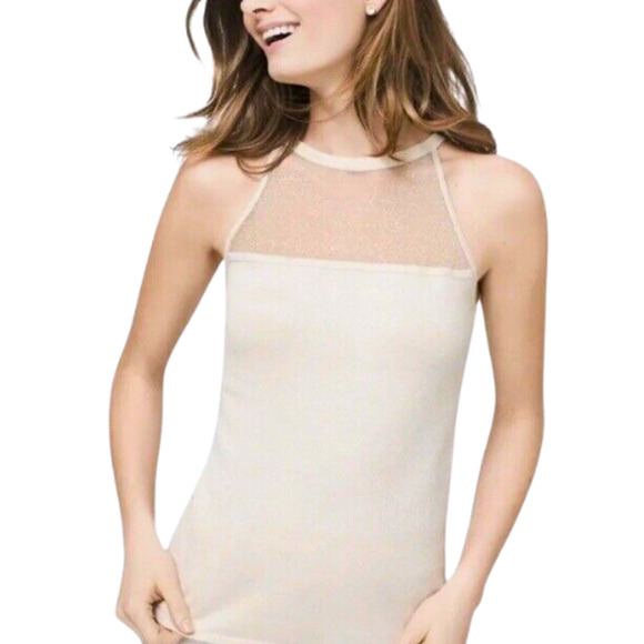 White House Black Market Sheer-Yoke Shimmer Tank Top EUC Size Small - Picture 1 of 4